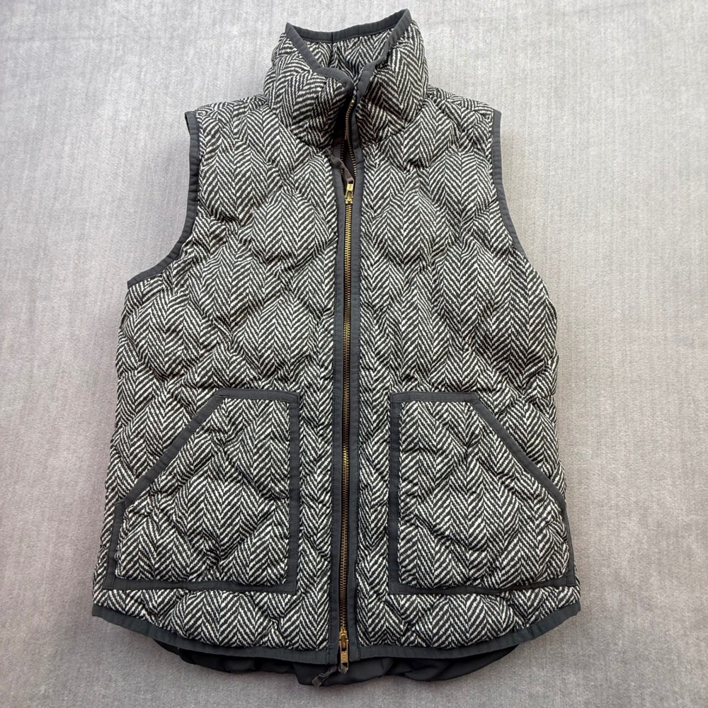 J.Crew Excursion Puffer Vest Herringbone Black White Down Fill XS 02533 FA15‎